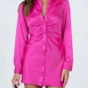 Princess Polly Long Sleeve Button Up Pink Minidress size 0